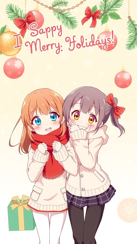 Sawako and Kazehaya in a winter setting with Christmas decorations.